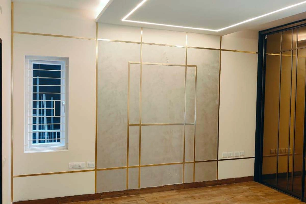 Modern living room interior design in Chennai with sleek furniture, cozy ambiance, and sustainable design solutions.