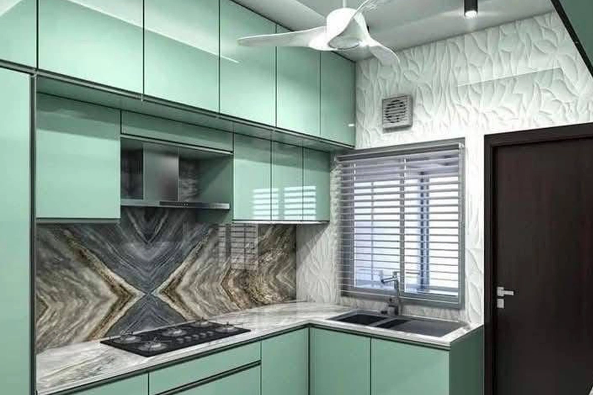 Stylish modular kitchen interior design in Chennai featuring modern cabinetry, lighting design consultation, and functional layout.